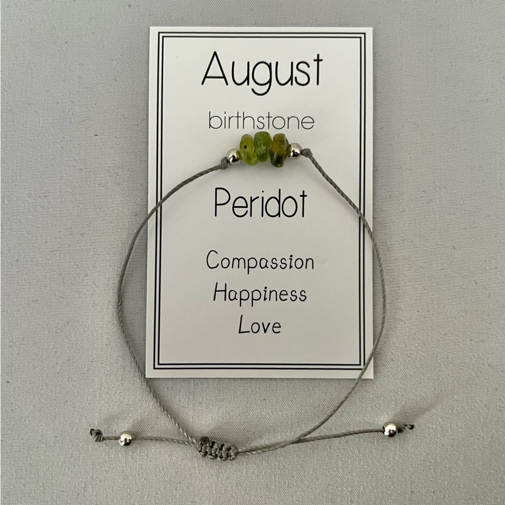NEW August Birthstone Adjustable Bracelet